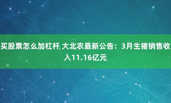买股票怎么加杠杆 大北农最新公告：3月生猪销售收入11.16亿元