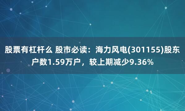 股票有杠杆么 股市必读：海力风电(301155)股东户数1.59万户，较上期减少9.36%